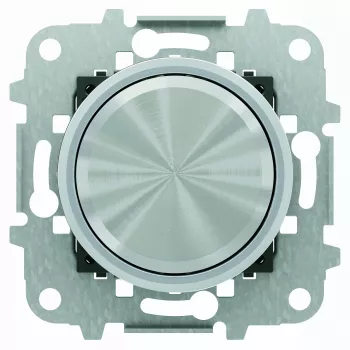 Светорегулятор поворотно-нажимной ABB Skymoon для ламп накаливания 230в, электронных и обмоточных трансформаторов 12в, без нейтрали, нержавеющая сталь