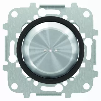 Выключатель одноклавишный перекрёстный с подсветкой Abb Skymoon, на клеммах, кольцо черное стекло, нержавеющая сталь