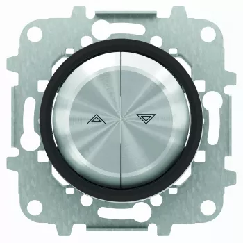 Выключатель жалюзи кнопочный, кольцо черное стекло ABB Skymoon, на клеммах, нержавеющая сталь