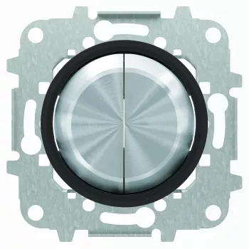 Выключатель двухклавишный Abb Skymoon, на клеммах, кольцо черное стекло, нержавеющая сталь